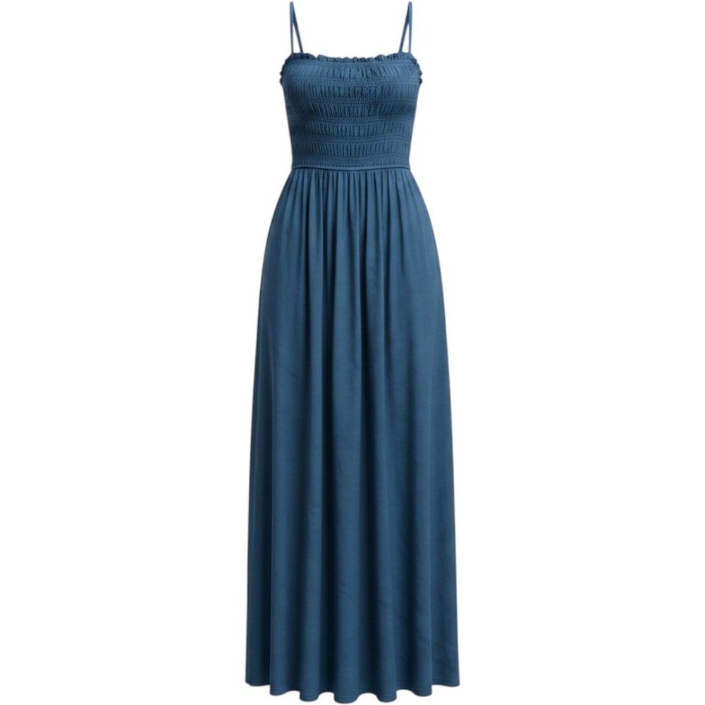 Old Navy L Blue Smocked Bodice Maxi Dress Womens Boho Casual Cozy